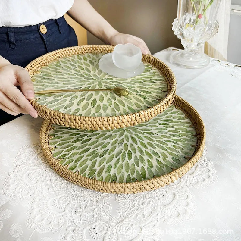 Rattan Fruit Basket Shell Tray lotus leaf design handcrafted tray