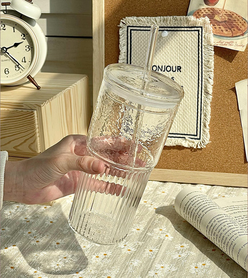 High-value Glass Cup With Lid & Straw