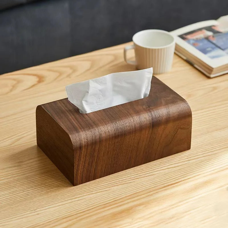 Walnut Wood Tissue Box Desktop Storage Box Wooden Tissue Case Home Ornament Napkin Holder