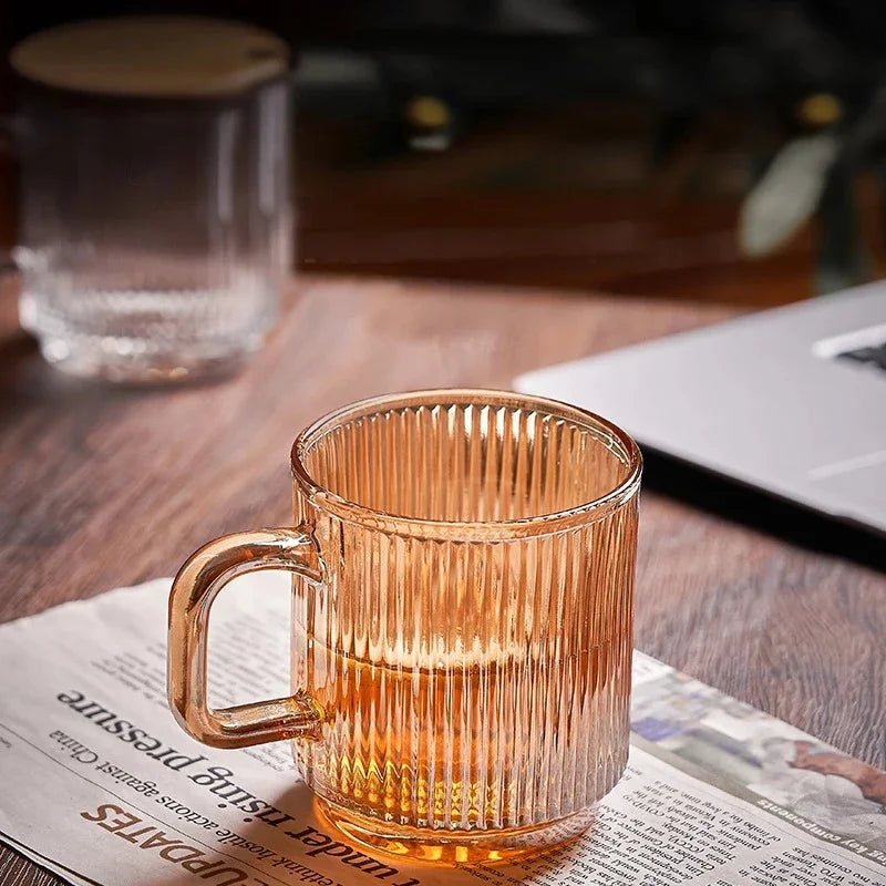 Vertical Stripes Glass Cup ridged texture glass mug for hot and cold drrinks