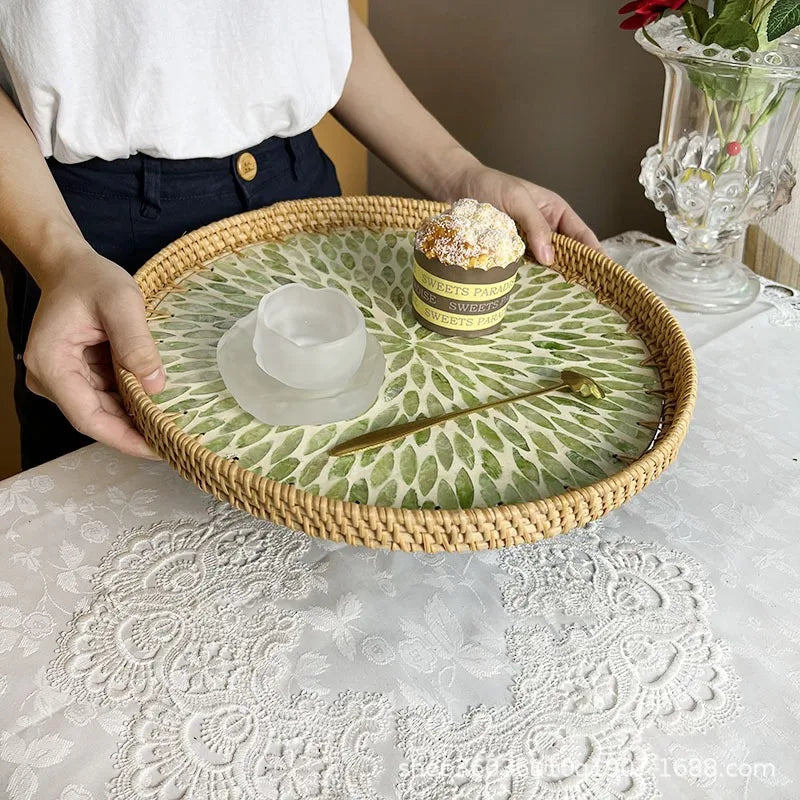 Rattan Fruit Basket Shell Tray lotus leaf design handcrafted tray