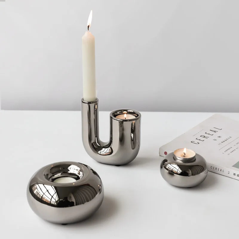 Luxury Electroplating Ceramic Candlestick 