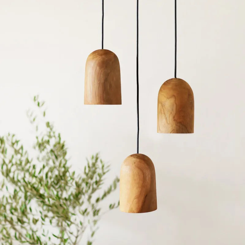 rustic wooden bell pendant light natural wood pendant lamp