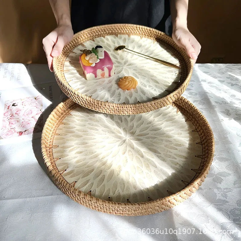 Rattan Fruit Basket Shell Tray lotus leaf design handcrafted tray