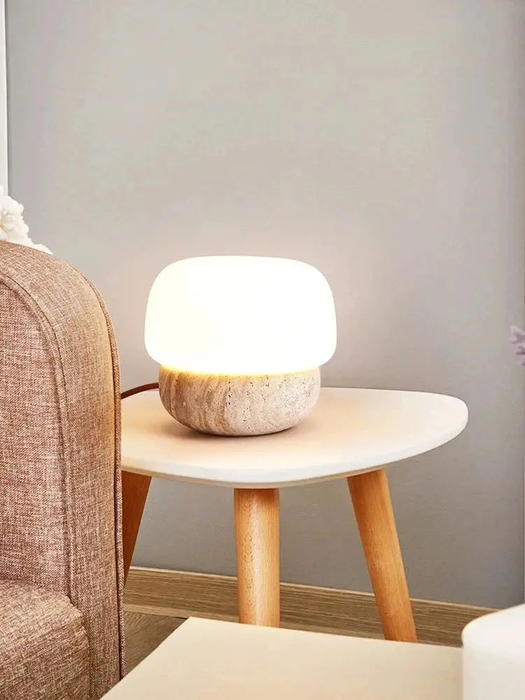 travertine stone mushroom LED lamp floor table lamp