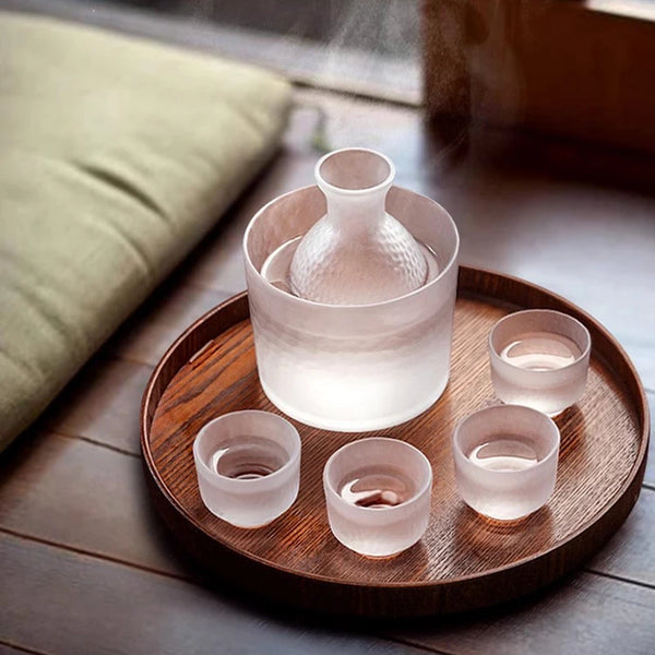 transparent frosted glass sake set