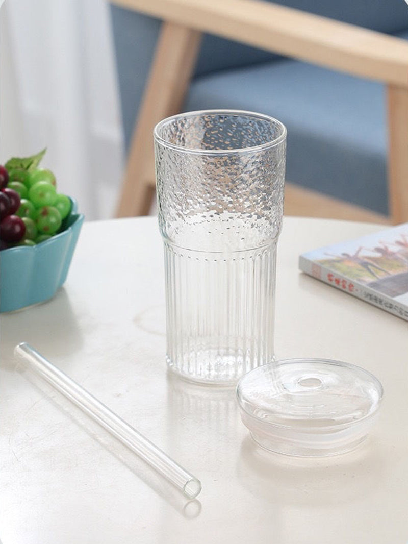 High-value Glass Cup With Lid & Straw