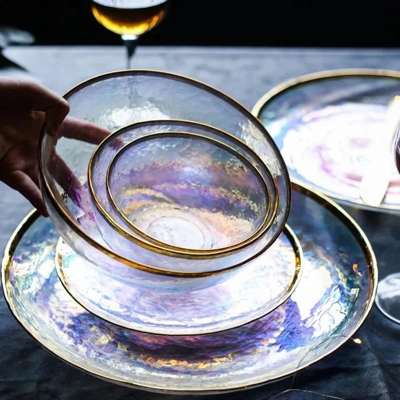 Gold Edge Glass Plate & Bowl