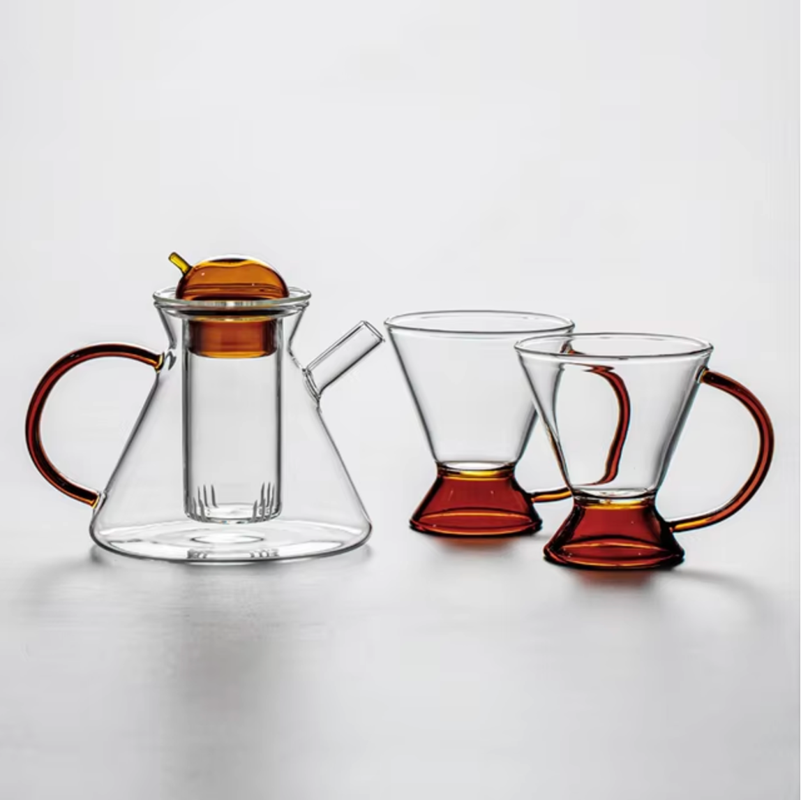 Modern tempered glass heat resistant teapot set with immersion cup