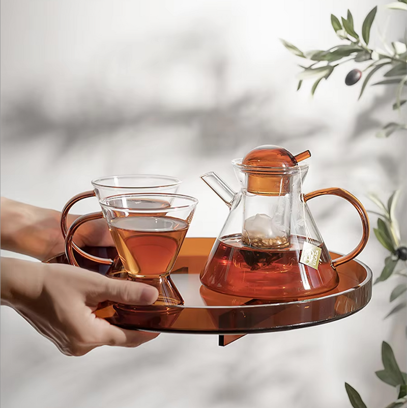 Modern tempered glass heat resistant teapot set with immersion cup