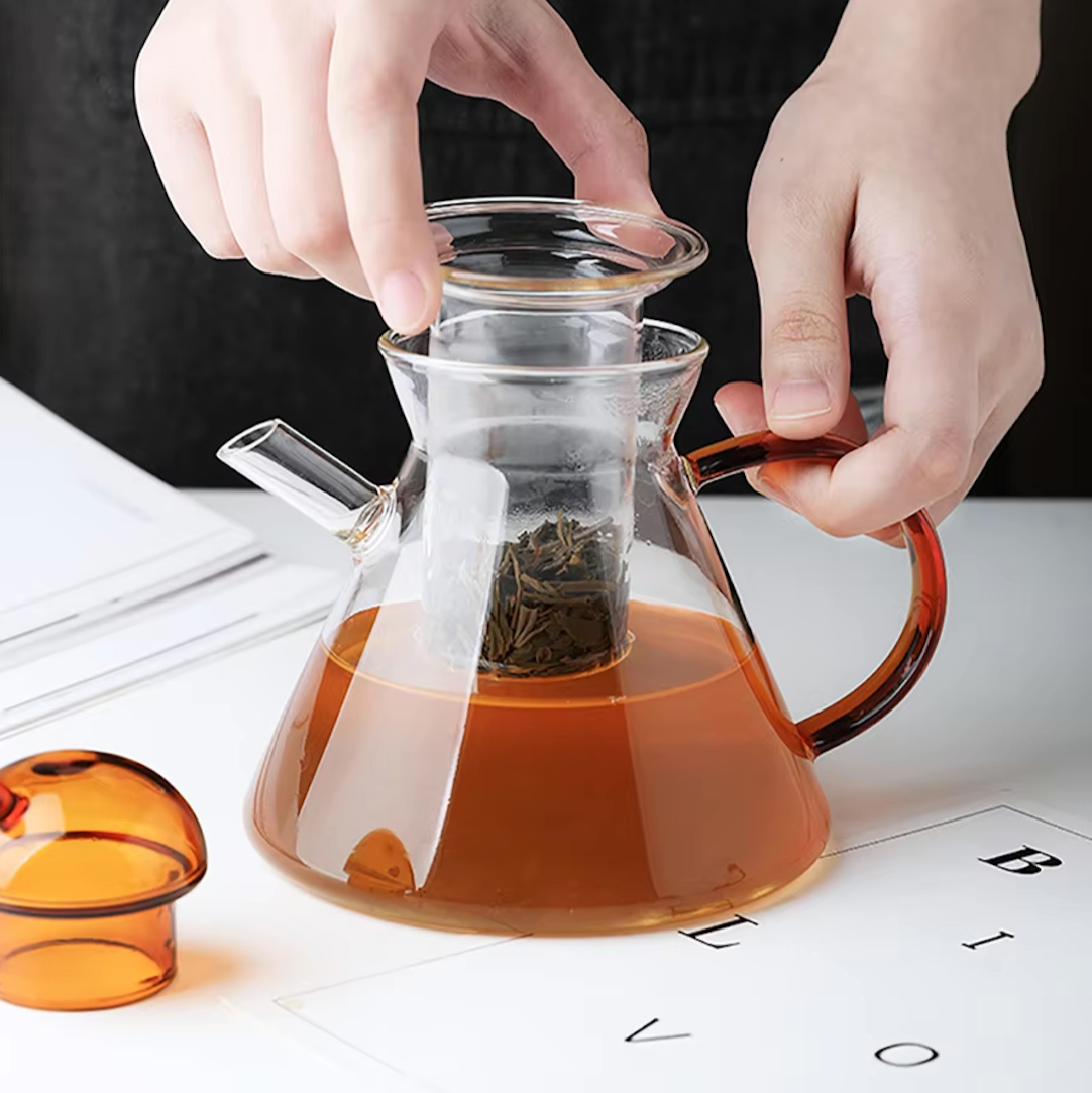 Modern tempered glass heat resistant teapot set with immersion cup