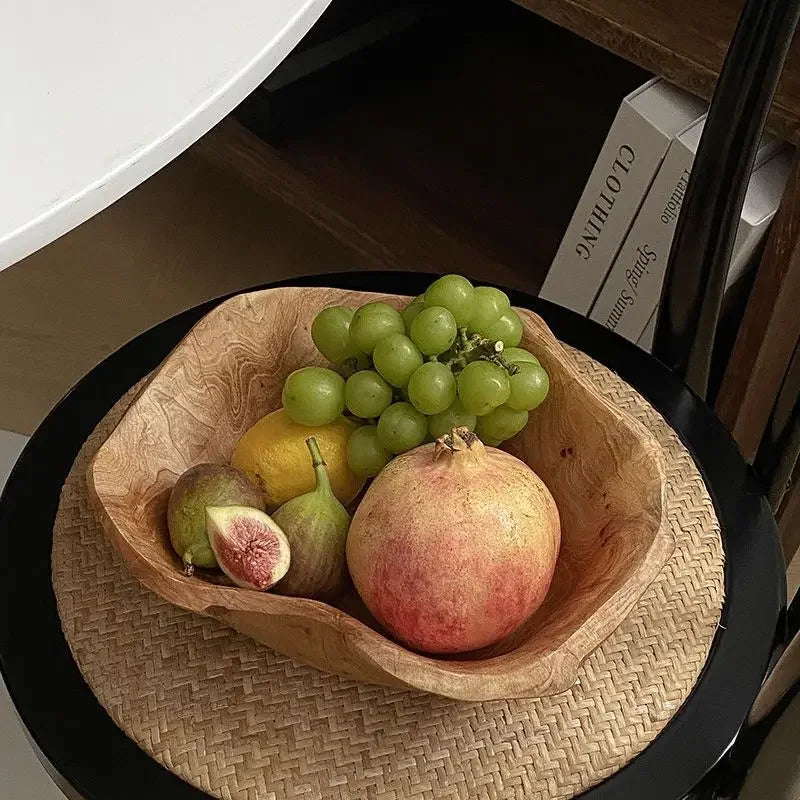 Natural Wood Fruit Tray irregular shaped wooden fruit bowl