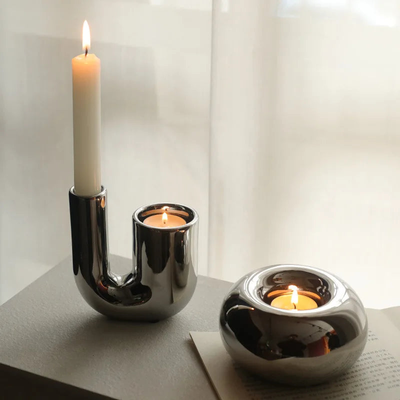 Luxury Electroplating Ceramic Candlestick 