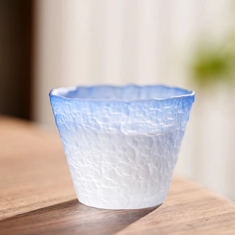 Textured frosted glass sake set in ombre blue