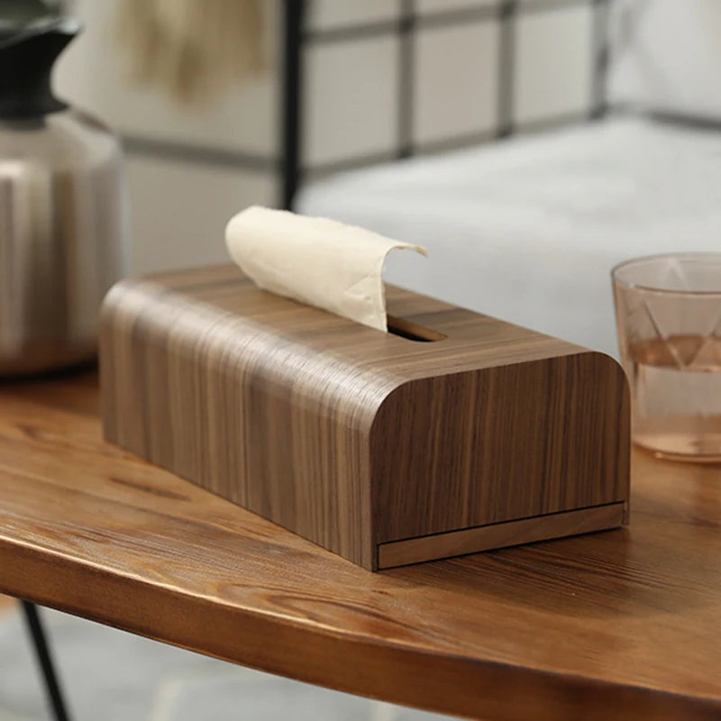 Walnut Wood Tissue Box Desktop Storage Box Wooden Tissue Case Home Ornament Napkin Holder