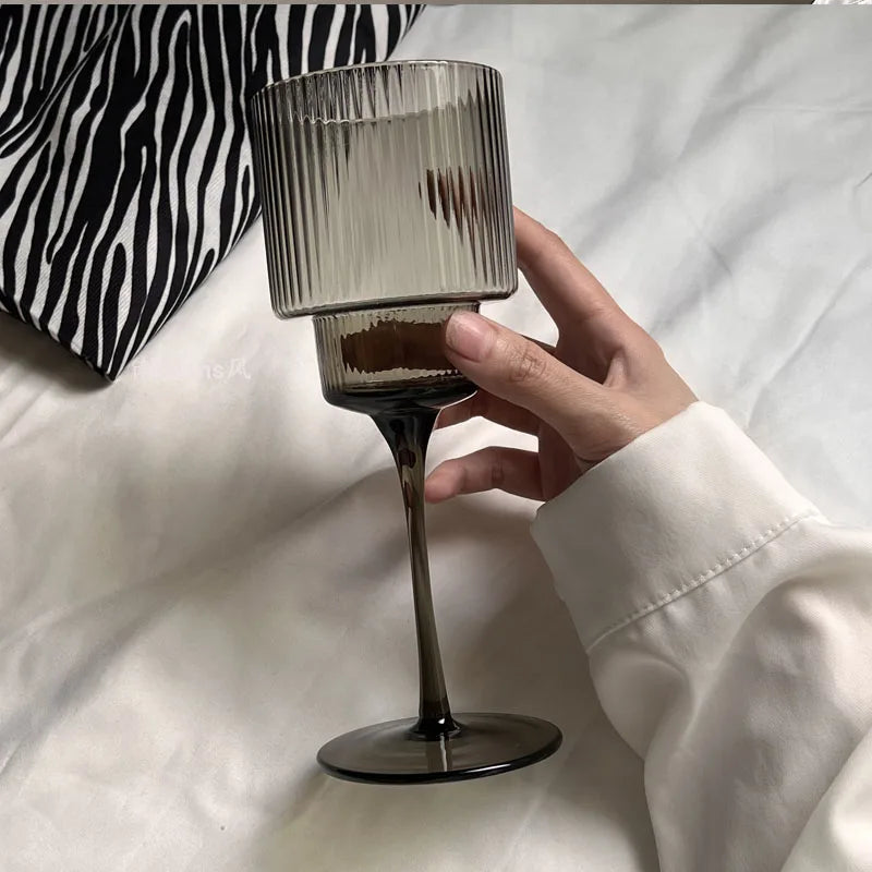 elegant striped wine goblet textured wine glass for cocktails and wine