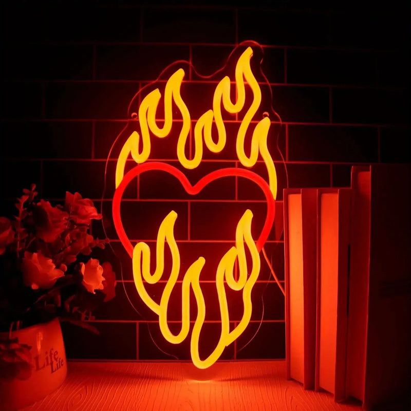 Heart on Fire Neon Sign rock & Roll Party Radio Station plug in neon light