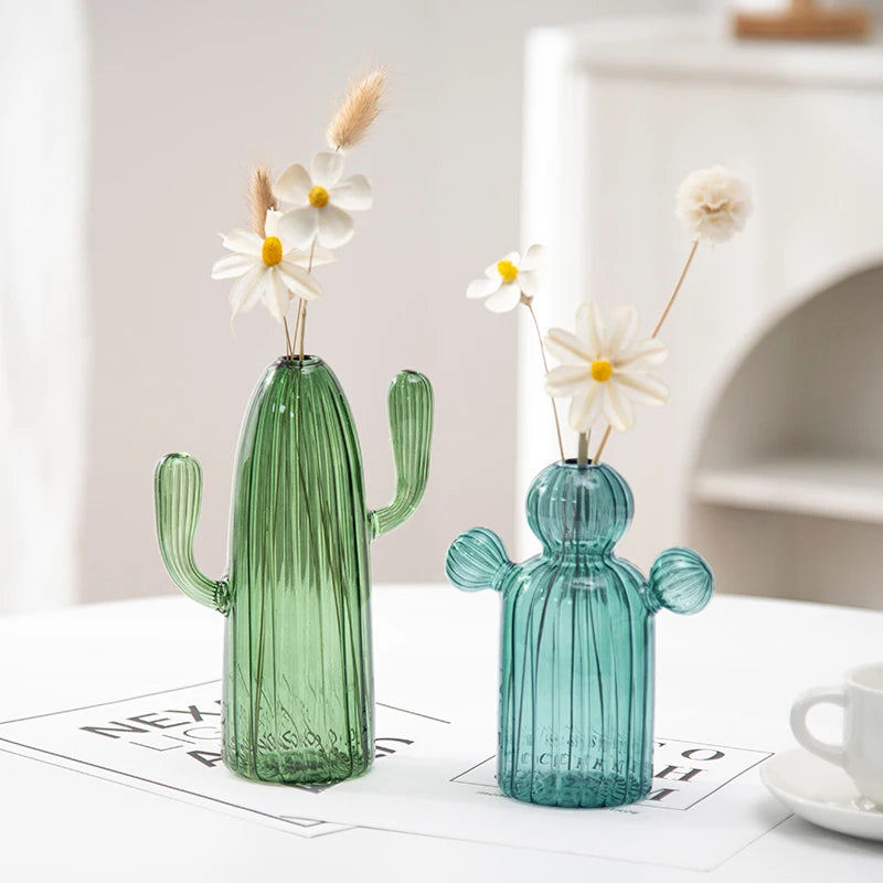 Green Cactus Glass Accent & Vase