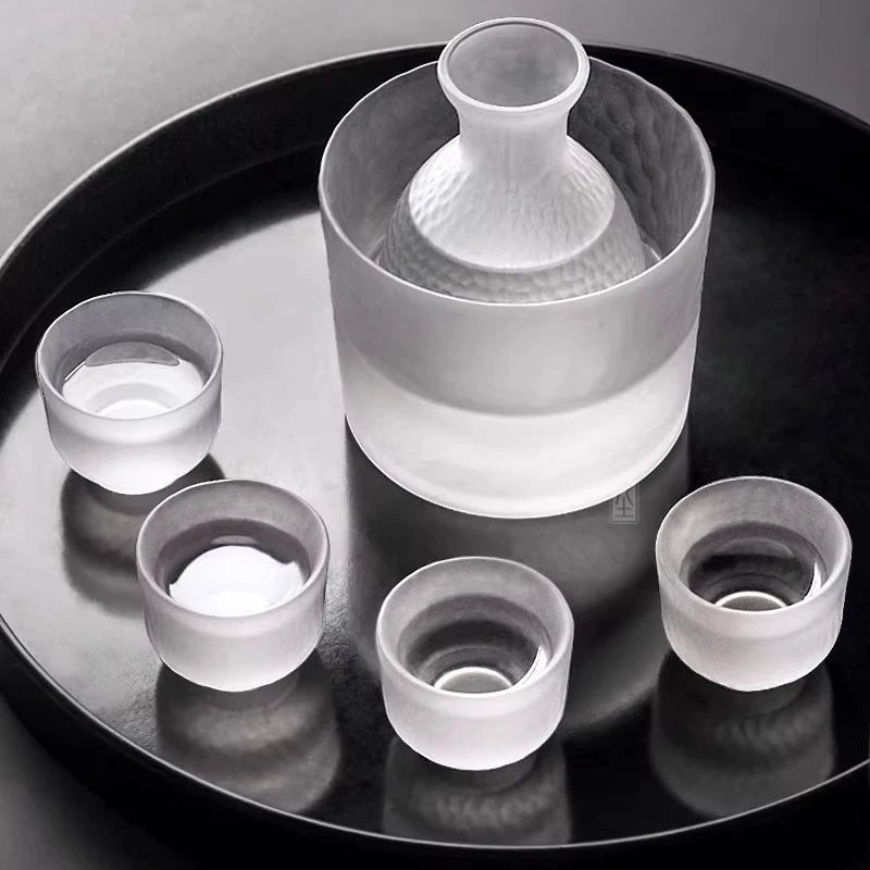 transparent frosted glass sake set