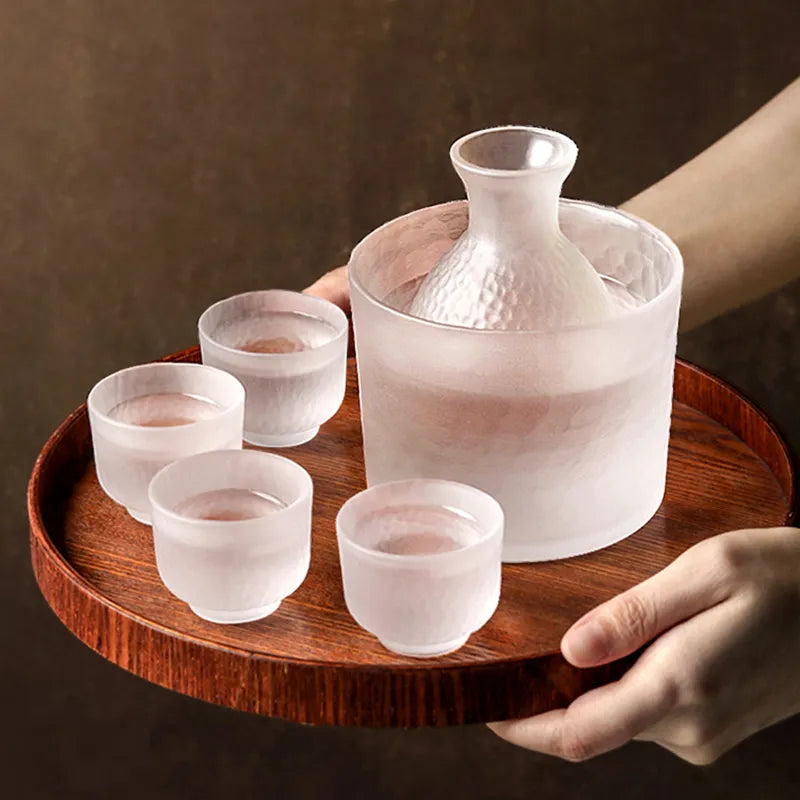 transparent frosted glass sake set