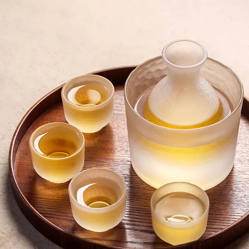 transparent frosted glass sake set