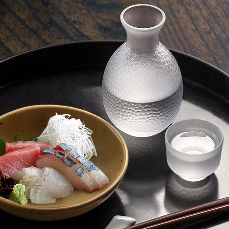 transparent frosted glass sake set