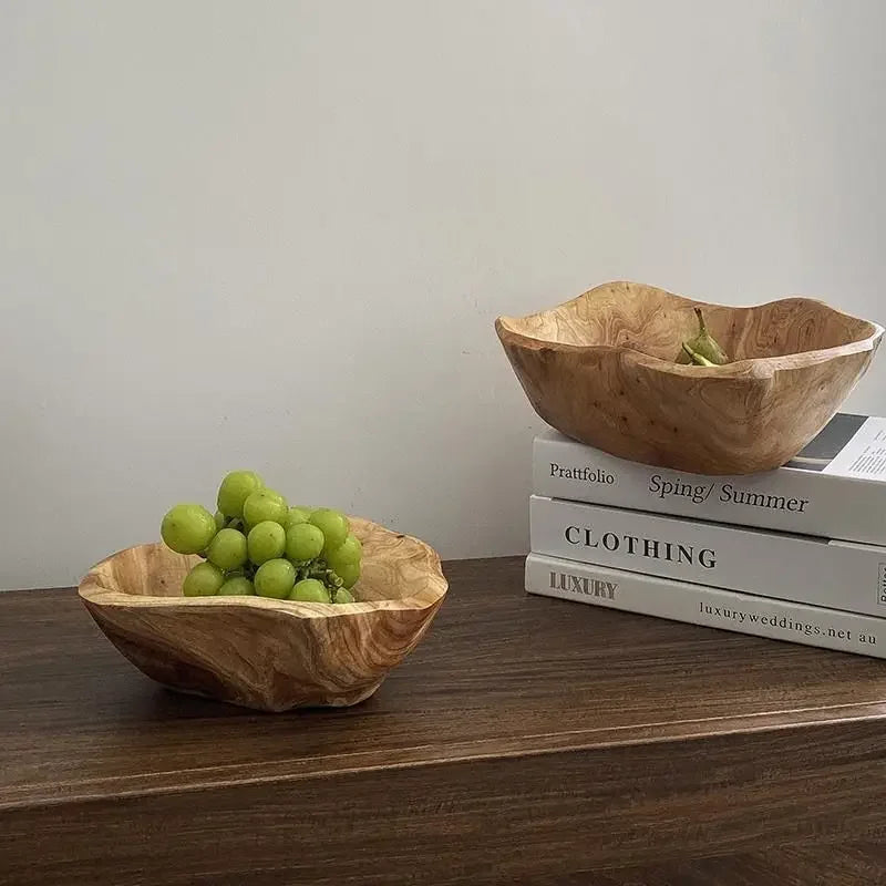 Natural Wood Fruit Tray irregular shaped wooden fruit bowl