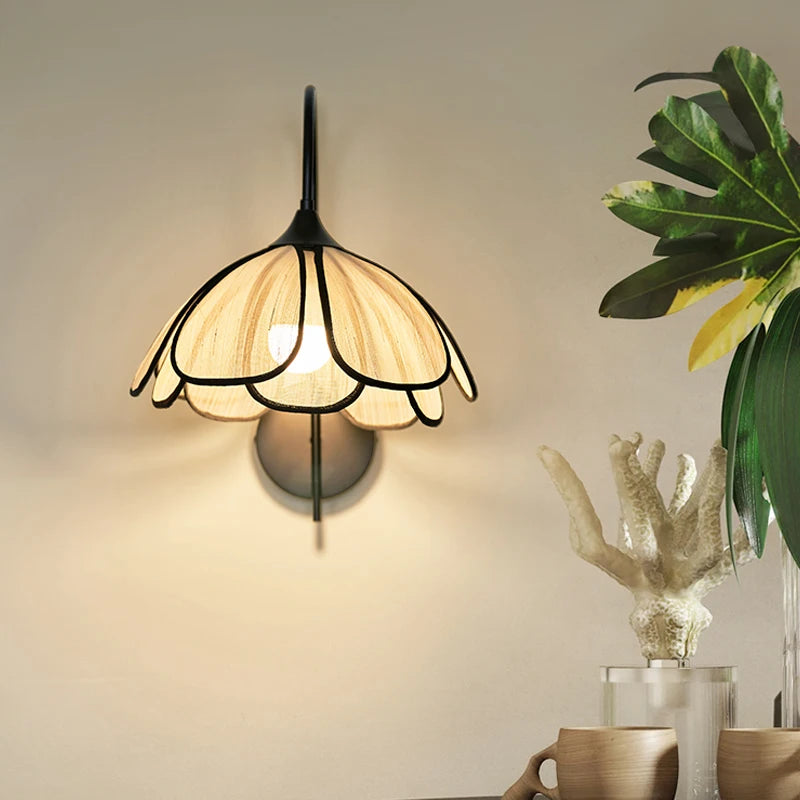 petal bloom iron wall lamp abaca fiber cloth shade bohemian style wall lamp