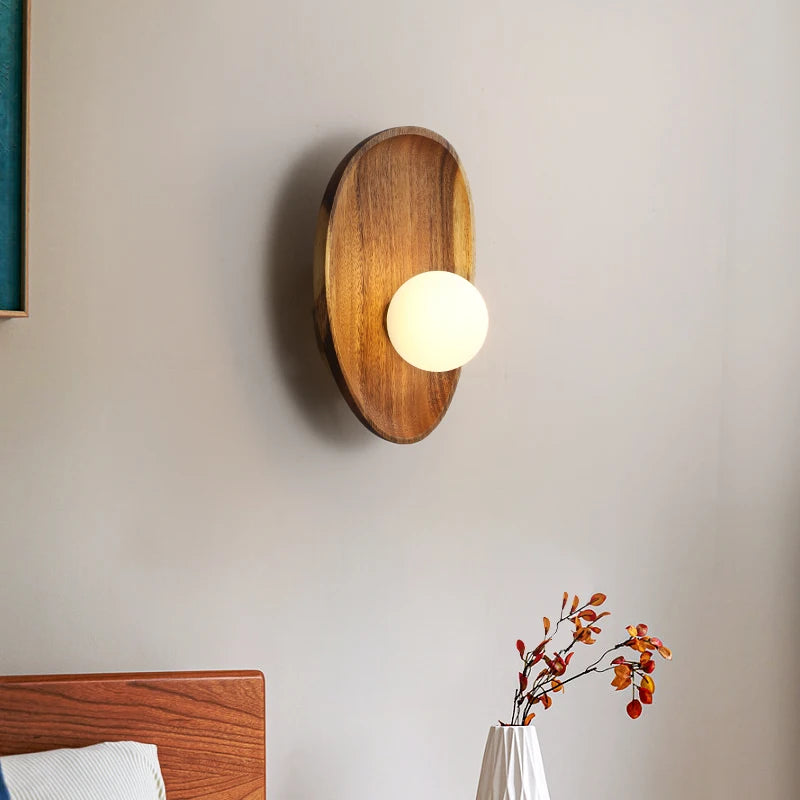 Vintage Wooden Wall lamp with frosted glass globe minimalist wall lamp