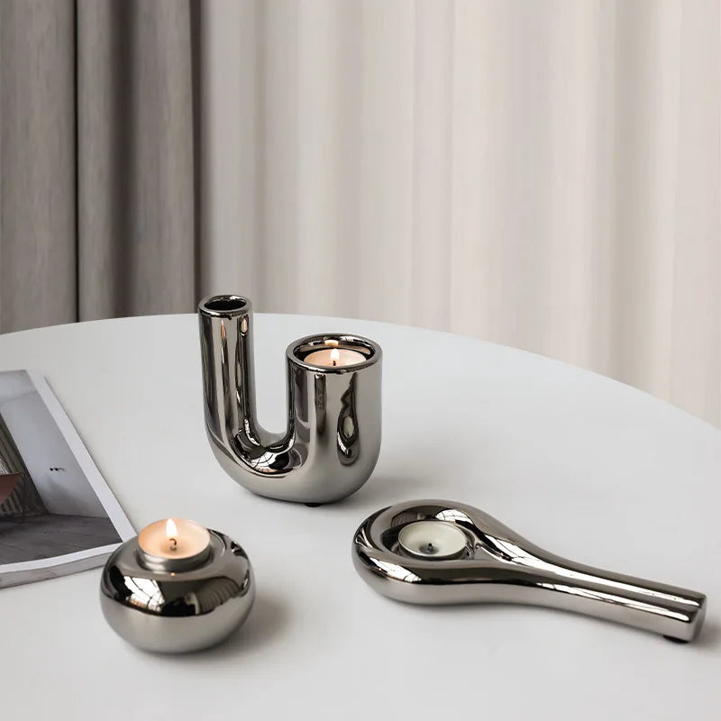 Luxury Electroplating Ceramic Candlestick 