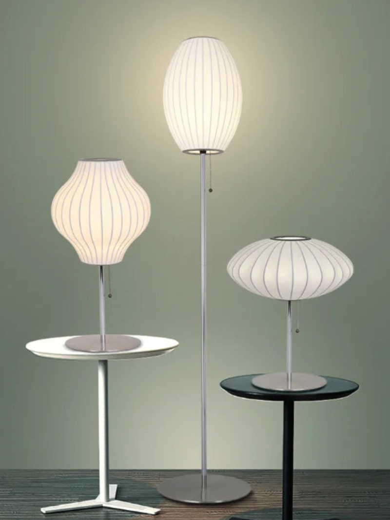 Silk Shades Elegant table and floor lamps polished chrome base diffused light lampshade for bedroom and living room