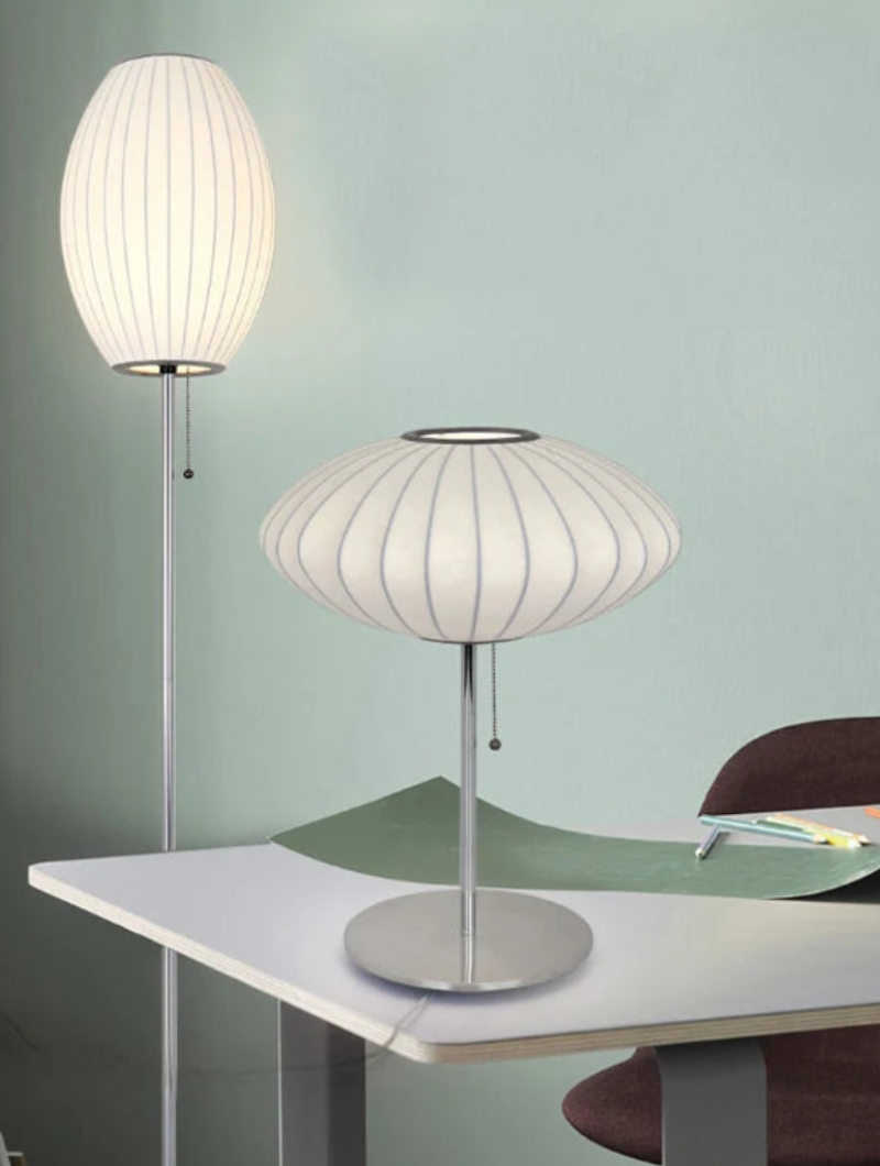 Silk Shades Elegant table and floor lamps polished chrome base diffused light lampshade for bedroom and living room