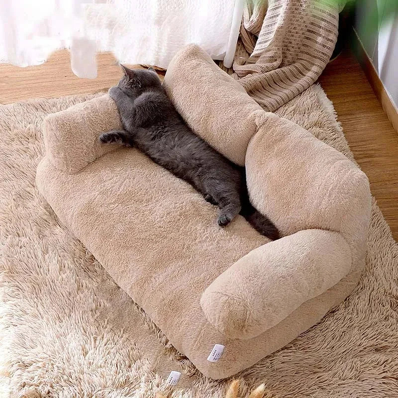 Non-slip Soft plush pet sofa with thick cushion anti-slip base and pillow