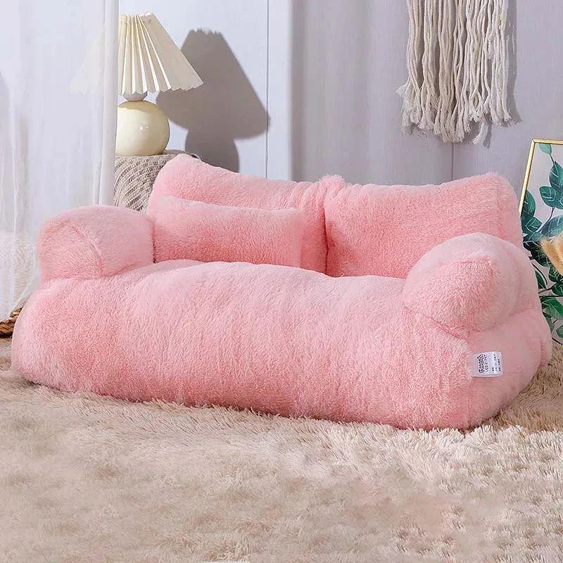 Non-slip Soft plush pet sofa with thick cushion anti-slip base and pillow