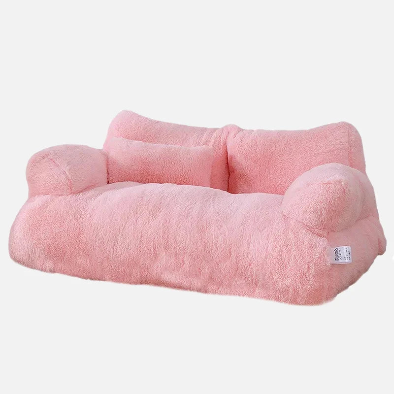 Non-slip Soft plush pet sofa with thick cushion anti-slip base and pillow