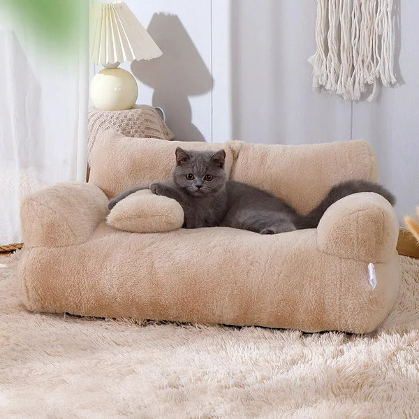 Non-slip Soft plush pet sofa with thick cushion anti-slip base and pillow