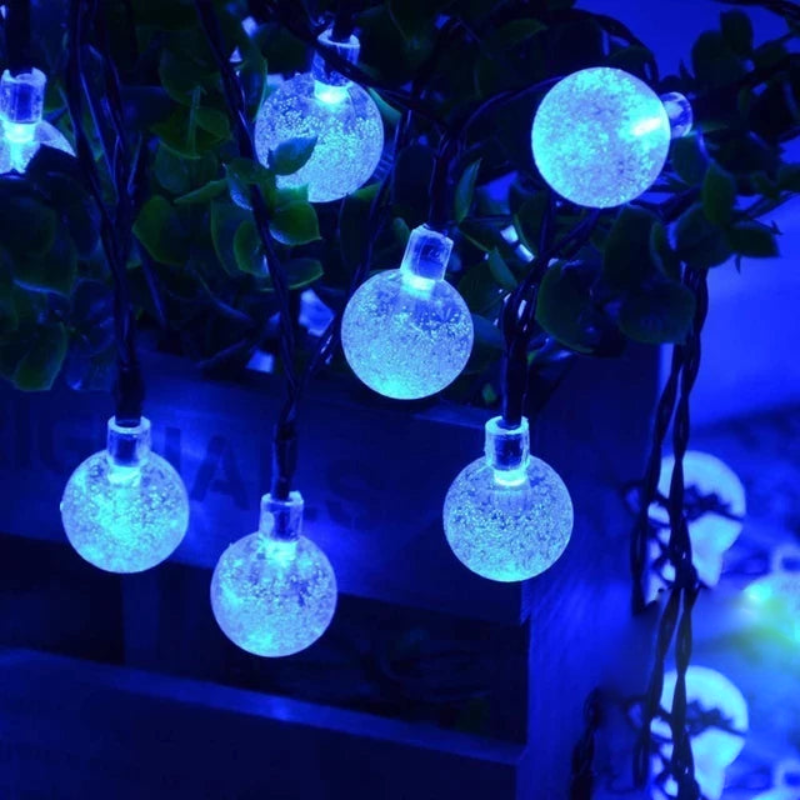 solar globe LED string lights for patio and garden