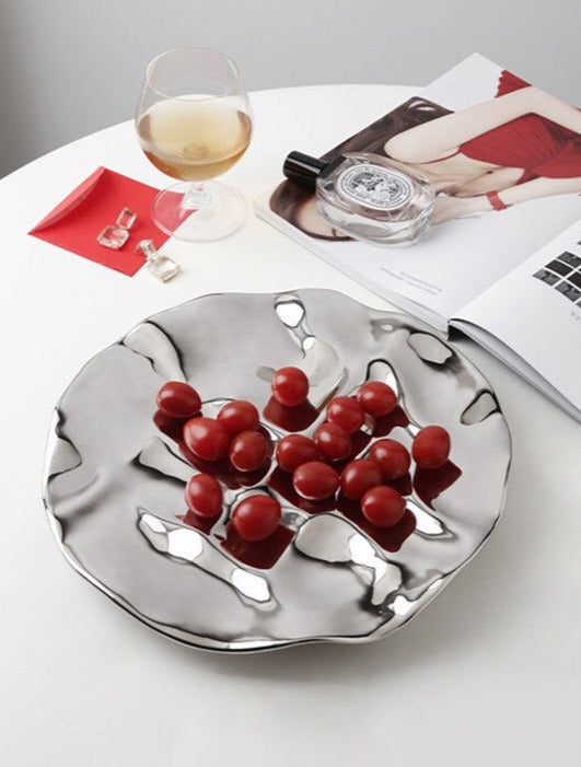 Studio Ceramic Chrome Decorative Plate