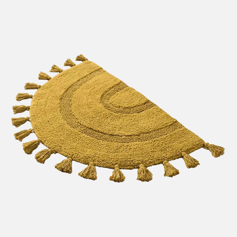 sunburst semi circle rug with tassels handwoven plush boho rug