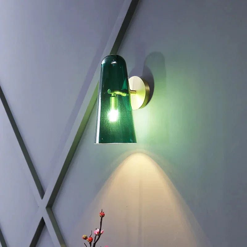 Modern Green Gold Glass Wall Sconce Hand-Blown Glass Indoor Light Fixture for Bedroom Hallway Corridor