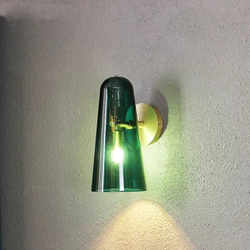 Modern Green Gold Glass Wall Sconce Hand-Blown Glass Indoor Light Fixture for Bedroom Hallway Corridor