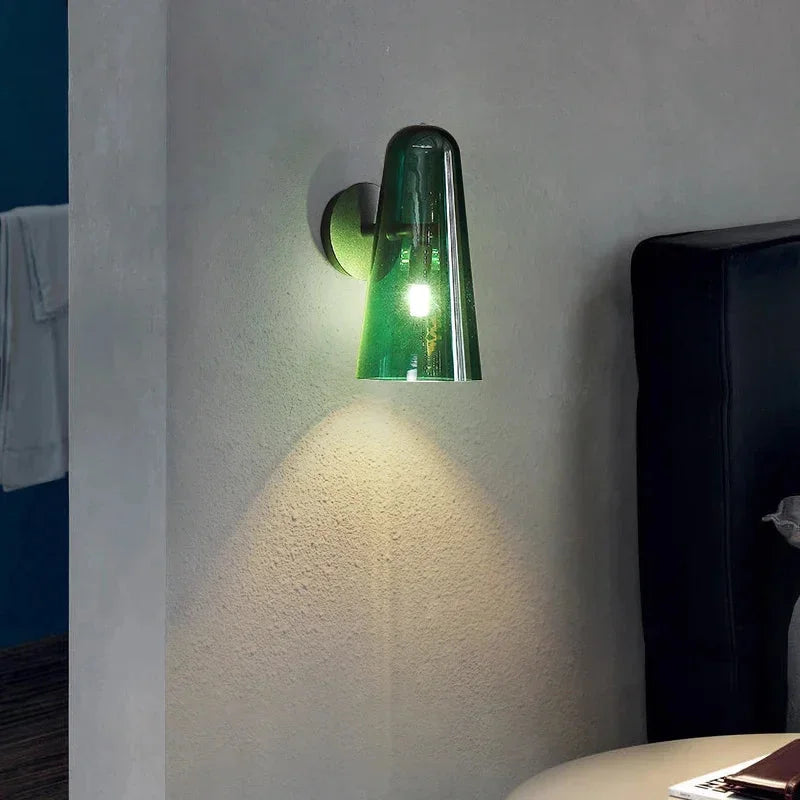 Modern Green Gold Glass Wall Sconce Hand-Blown Glass Indoor Light Fixture for Bedroom Hallway Corridor