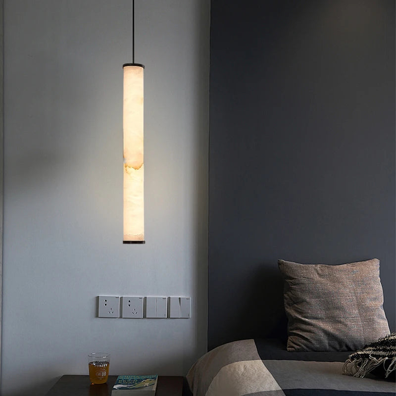 cylindrical marble pendant light LED light