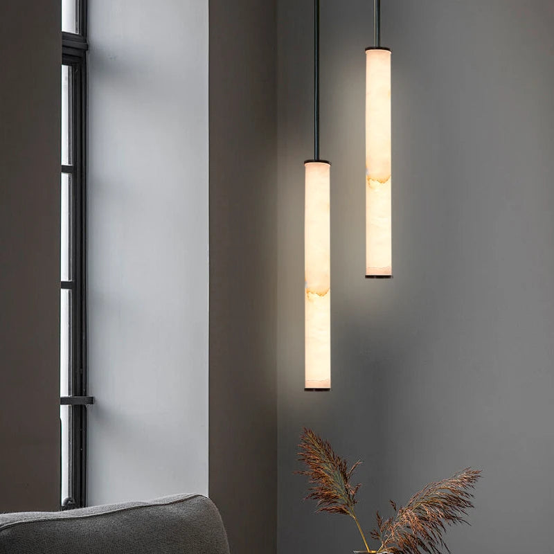 cylindrical marble pendant light LED light