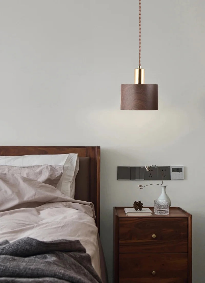 Bedside Pendant/Wall Lamp Modern Walnut Brass Pendant & Wall Lamp Metal Hanging Light for Bedroom, Dining Room, and Bar Décor