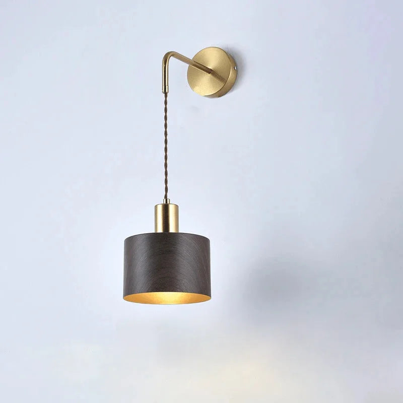 Bedside Pendant/Wall Lamp Modern Walnut Brass Pendant & Wall Lamp Metal Hanging Light for Bedroom, Dining Room, and Bar Décor