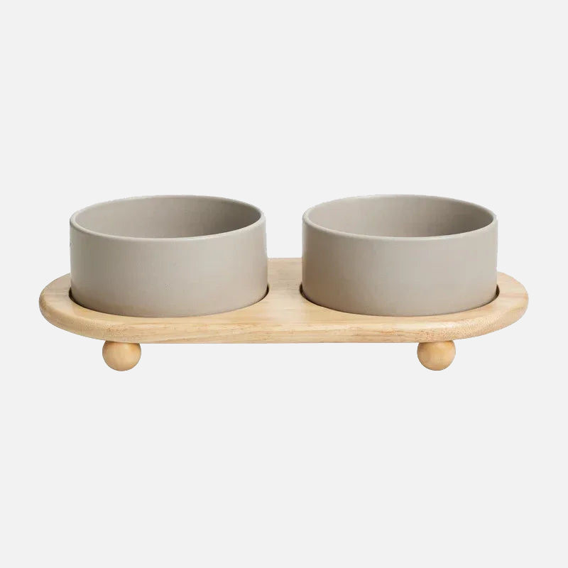 pet feeding bowl ceramic bowls with elevated wooden stand large capacity