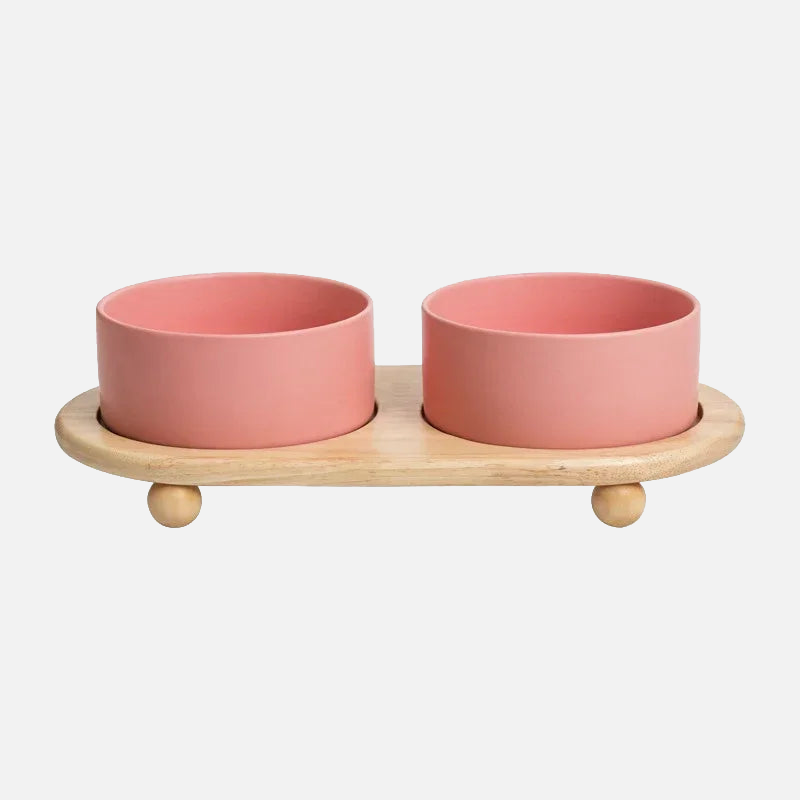 pet feeding bowl ceramic bowls with elevated wooden stand large capacity