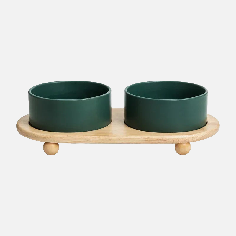 pet feeding bowl ceramic bowls with elevated wooden stand large capacity