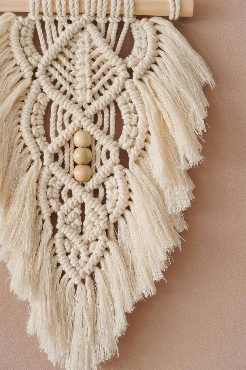 Handcrafted macramé leaf tapestry with wooden beads, boho wall décor wall hanging